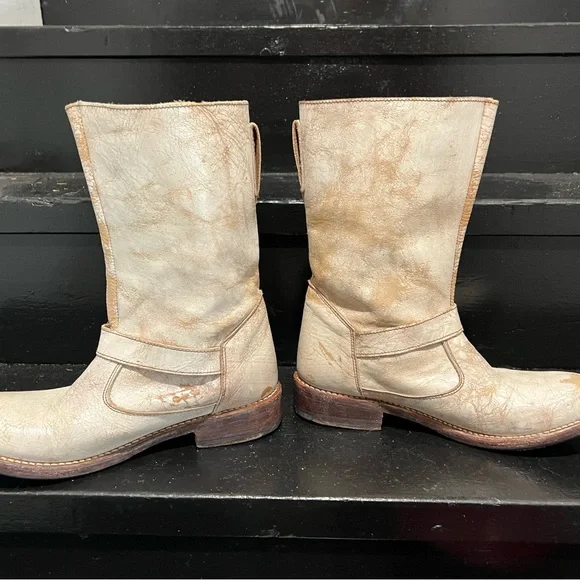 Bed Stu white / cream moto double zip mid- calf boots sz 8 - Picture 2 of 12